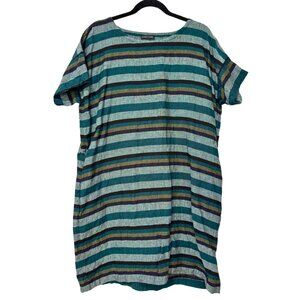 Eileen Fisher Striped Organic Linen Shift Dress - Size Medium
